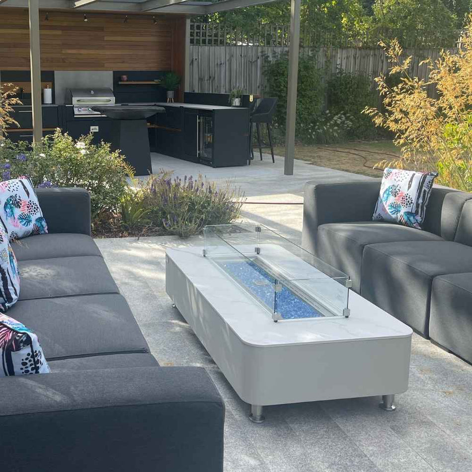 Elementi Athens Marble Porcelain Gas Fire Pit Table 16.1kW LPG Natural Gas 157cm