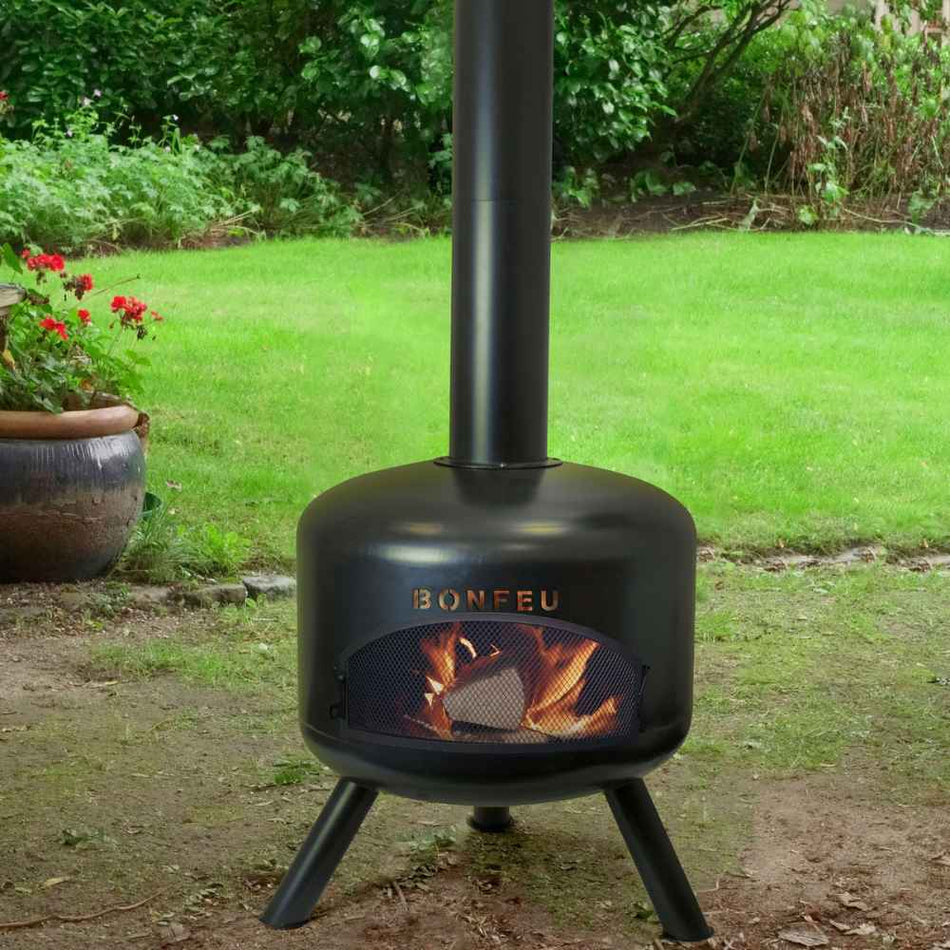 BonFeu BonGiro Black Outdoor Fireplace BBQ Grill Steel