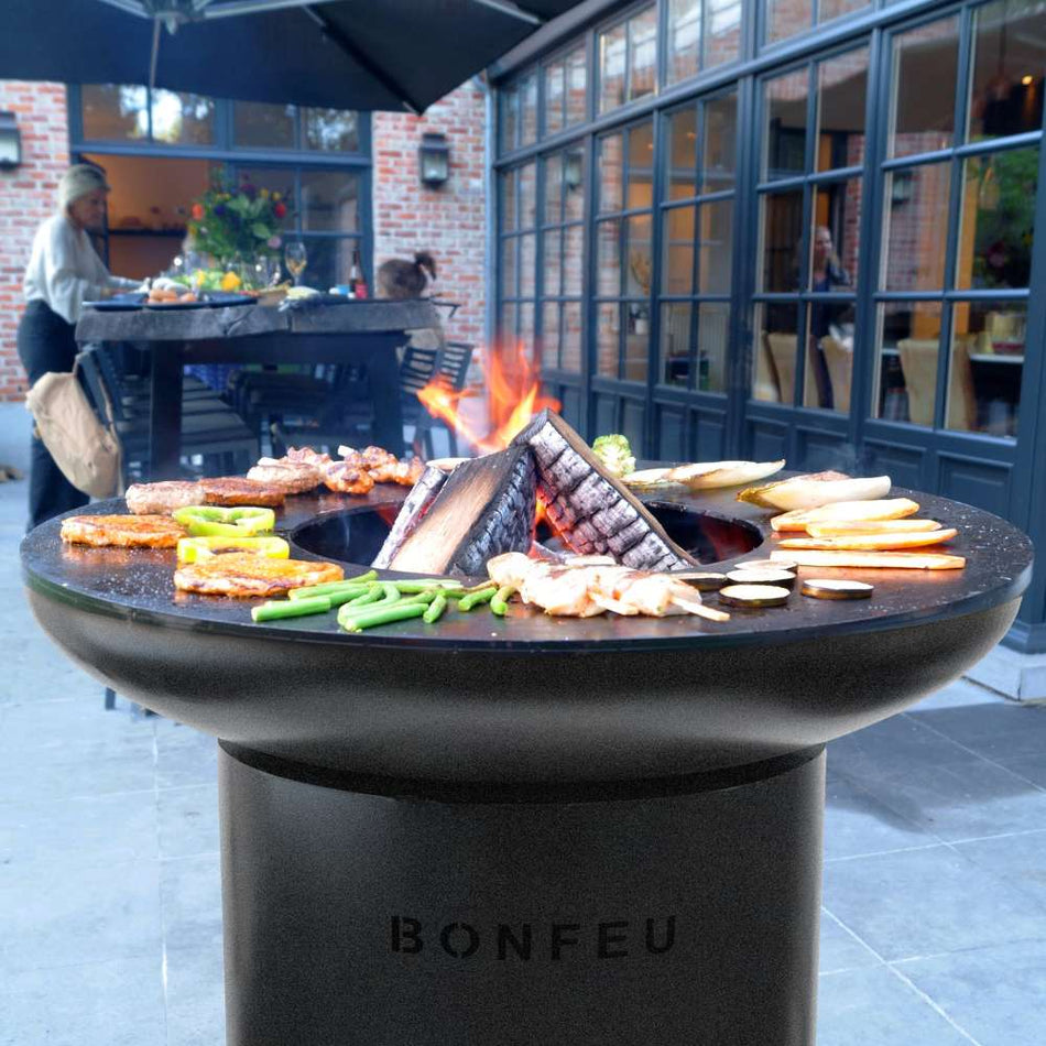 BonFeu BonBiza Plancha Grill Fire Bowl 80cm Wood Fired Corten Black