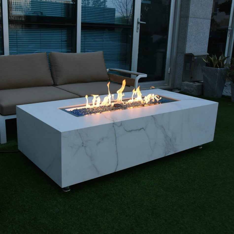 Elementi Carrara Marble Porcelain Fire Pit Table 16.1kW LPG Natural Gas 152cm