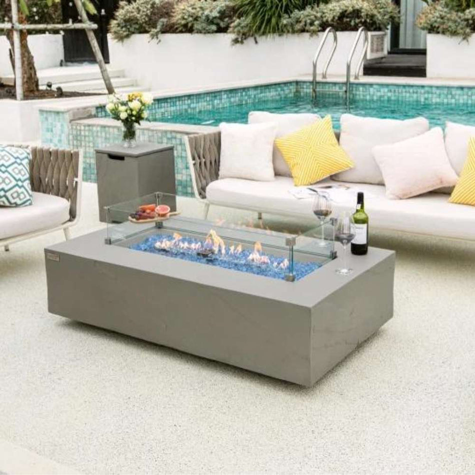 Elementi Meteora Fire Pit Table Space Grey Concrete 16kW LPG Natural Gas 142cm