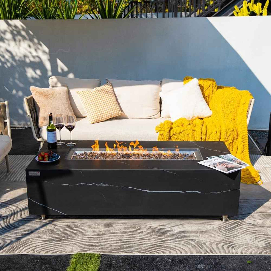 Elementi Varna Gas Fire Pit Marble Porcelain 16kW LPG Natural Gas 152cm