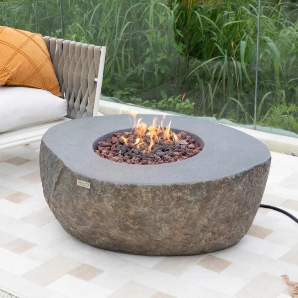 Elementi Boulder Gas Fire Pit Table Cast Concrete 13.2kW LPG Natural Gas 110cm