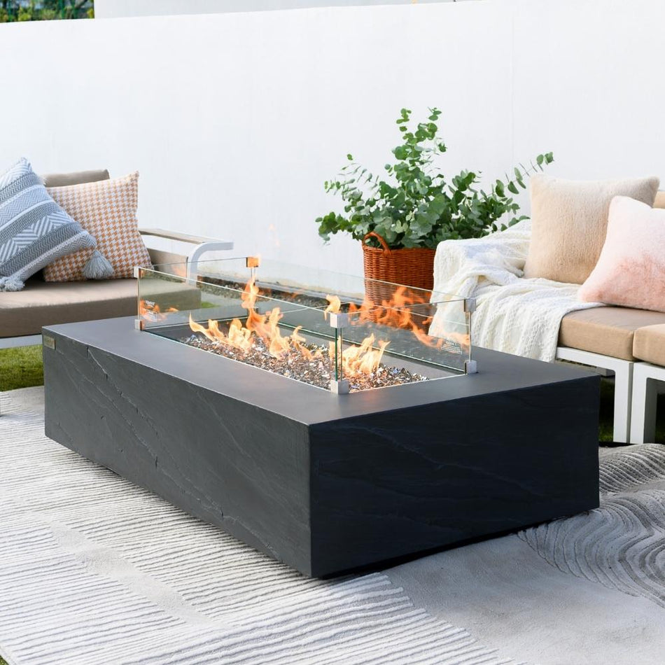 Elementi Cape Town Fire Pit Table Slate Black Concrete 16kW LPG Natural Gas 142cm
