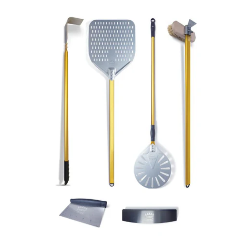 Clementi 6 Piece Pizza Oven Accessory Bundle Peel Brush Rake Cutter 100cm